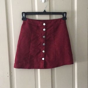 Maroon Button Up Mini Skirt